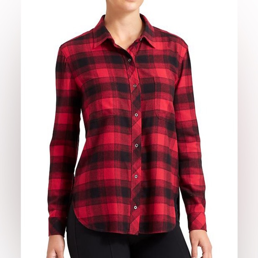 ATHLETA Lumberjill Shirt Flannel Black Red Women's Size L